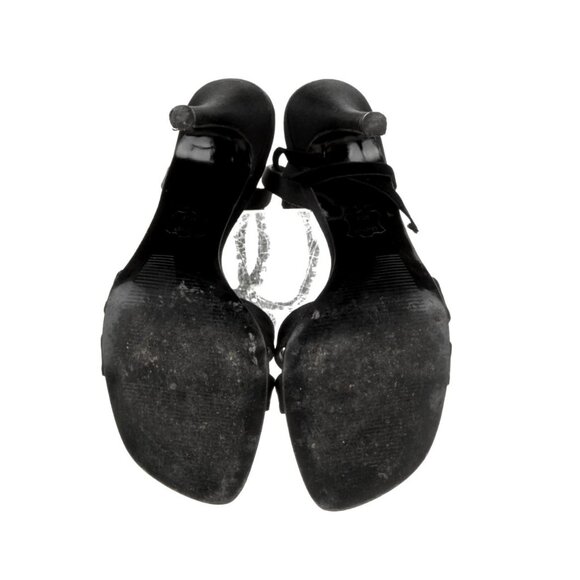 Stuart Weitzman 8 Suede CRYSTAL Sandals Ankle Tie Strappy Stiletto Heels Black - Picture 7 of 9